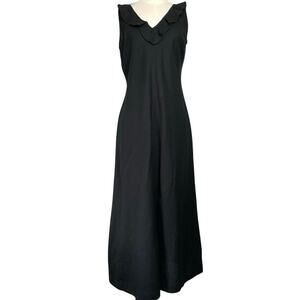 LENNIE LNY New York Vintage Black Linen Blend Ruffle V-Neck Witchy Dress